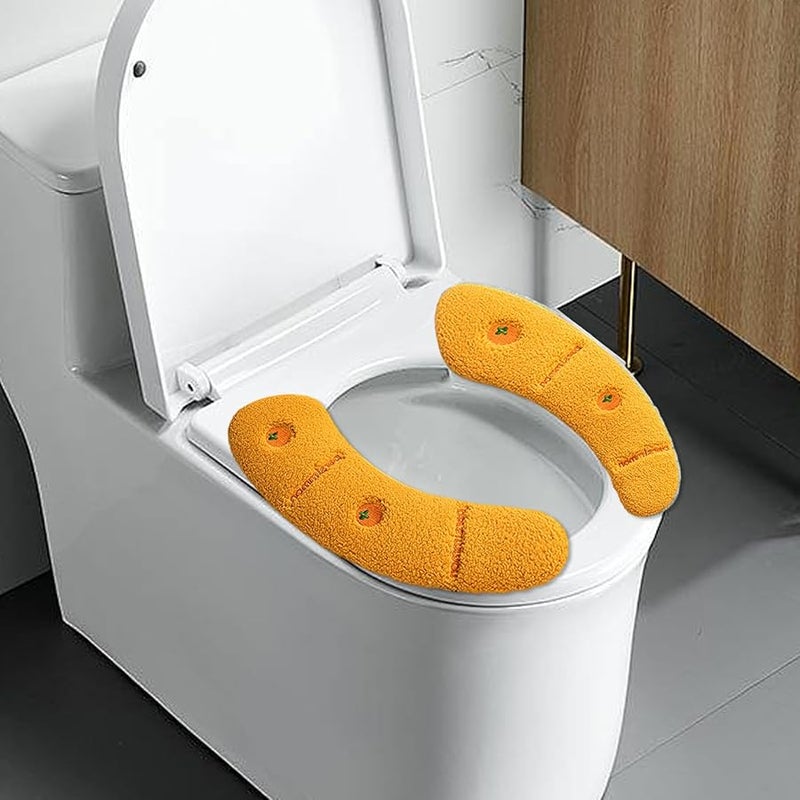 غطاء مقعد المرحاض البرتقالي الدافئ وسادة ناعمة دافئة مع مقبض للخريف والشتاء - Image 2